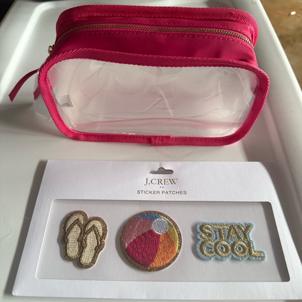 J.Crew Sticker Patches with Pink Trim Pouch